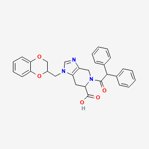 B1679306 1H-Imidazo(4,5-c)pyridine-6-carboxylic acid, 1-((2,3-dihydro-1,4-benzodioxin-2-yl)methyl)-5-(diphenylacetyl)-4,5,6,7-tetrahydro- CAS No. 145543-03-9