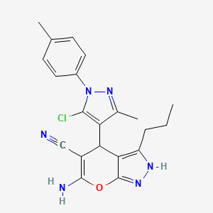 molecular formula C21H21ClN6O B1679348 6-amino-4-[5-chloro-3-methyl-1-(4-methylphenyl)-1H-pyrazol-4-yl]-3-propyl-2,4-dihydropyrano[2,3-c]pyrazole-5-carbonitrile CAS No. 351522-71-9