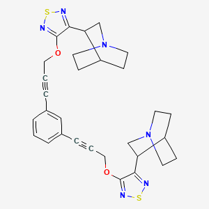molecular formula C30H32N6O2S2 B1679355 8-[4-[3-[3-[3-[[4-(1-Azabicyclo[2.2.2]octan-8-yl)-1,2,5-thiadiazol-3-yl]oxy]prop-1-ynyl]phenyl]prop-2-ynoxy]-1,2,5-thiadiazol-3-yl]-1-azabicyclo[2.2.2]octane CAS No. 250649-13-9