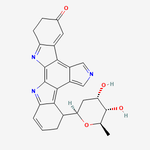 molecular formula C26H23N3O4 B1679404 18-[(2R,4S,5S,6R)-4,5-Dihydroxy-6-methyloxan-2-yl]-3,13,23-triazahexacyclo[14.7.0.02,10.04,9.011,15.017,22]tricosa-1,3,8,10,12,14,16,20,22-nonaen-7-one CAS No. 140429-37-4