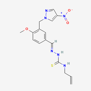 molecular formula C16H18N6O3S B1679407 1-[(E)-[4-methoxy-3-[(4-nitropyrazol-1-yl)methyl]phenyl]methylideneamino]-3-prop-2-enylthiourea CAS No. 955900-27-3