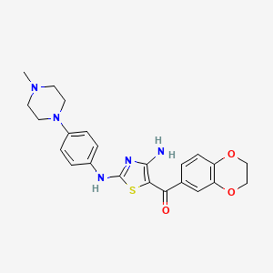 molecular formula C23H25N5O3S B1679429 [4-Amino-2-[[4-(4-methylpiperazin-1-yl)phenyl]amino]-1,3-thiazol-5-yl]-(2,3-dihydro-1,4-benzodioxin-7-yl)methanone CAS No. 443913-79-9
