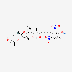 molecular formula C33H51N2NaO10 B1679461 Sodium;3-[(3R,4S,5S,7R)-7-[(3S,5S)-5-ethyl-5-[(5R,6S)-5-ethyl-5-hydroxy-6-methyloxan-2-yl]-3-methyloxolan-2-yl]-4-hydroxy-3,5-dimethyl-6-oxononyl]-6-methyl-2,4-dinitrophenolate CAS No. 31478-25-8