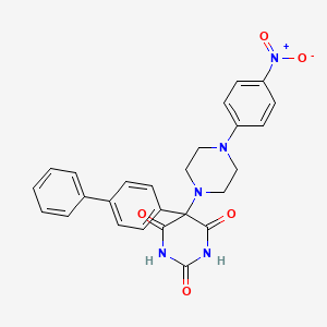 molecular formula C26H23N5O5 B1679473 5-[4-(4-Nitrophenyl)piperazin-1-yl]-5-(4-phenylphenyl)-1,3-diazinane-2,4,6-trione 