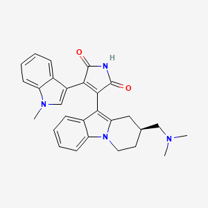 molecular formula C28H28N4O2 B1679487 (S)-3-(8-(Dimethylaminomethyl)-6,7,8,9-tetrahydropyrido(1,2-a)indol-10-yl)-4-(1-methyl-3-indolyl)-1H-pyrrole-2,5-dione hydrochloride CAS No. 151342-35-7