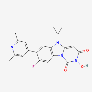 molecular formula C20H17FN4O3 B1679488 5-Cyclopropyl-7-(2,6-dimethyl-4-pyridinyl)-8-fluoro-2-hydroxypyrimido(1,6-a)benzimidazole-1,3(2H,5H)-dione CAS No. 155144-64-2