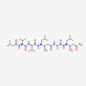 molecular formula C34H63N5O9 B1679556 3-Hydroxy-4-[2-[[3-hydroxy-6-methyl-4-[[3-methyl-2-[[3-methyl-2-(3-methylbutanoylamino)butanoyl]amino]butanoyl]amino]heptanoyl]amino]propanoylamino]-6-methyl-heptanoic acid CAS No. 26305-03-3