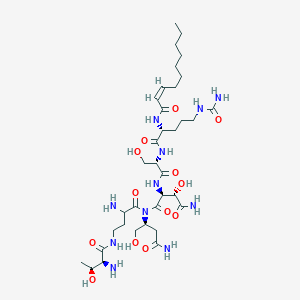 molecular formula C35H63N11O13 B1679579 (2S,3S)-N'-[2-amino-4-[[(2S,3S)-2-amino-3-hydroxybutanoyl]amino]butanoyl]-N'-[(2S)-4-amino-1-hydroxy-4-oxobutan-2-yl]-3-[[(2S)-2-[[(2R)-5-(carbamoylamino)-2-[[(Z)-dec-2-enoyl]amino]pentanoyl]amino]-3-hydroxypropanoyl]amino]-2-hydroxybutanediamide CAS No. 142689-34-7