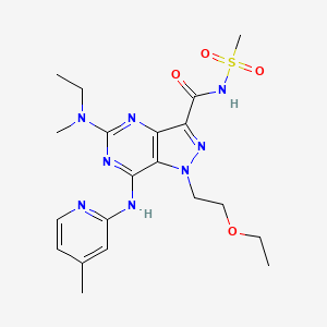 molecular formula C20H28N8O4S B1679666 1H-Pyrazolo(4,3-d)pyrimidine-3-carboxamide, 1-(2-ethoxyethyl)-5-(ethylmethylamino)-7-((4-methyl-2-pyridinyl)amino)-N-(methylsulfonyl) CAS No. 853003-48-2