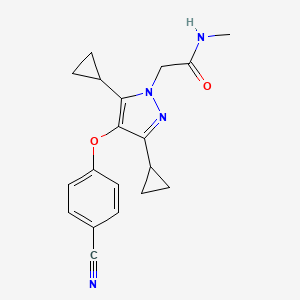 molecular formula C19H20N4O2 B1679669 1H-Pyrazole-1-acetamide, 4-(4-cyanophenoxy)-3,5-dicyclopropyl-N-methyl- CAS No. 913344-84-0