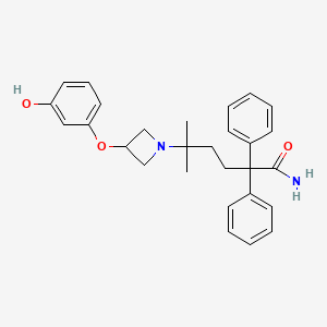 molecular formula C28H32N2O3 B1679674 1-Azetidinepentanamide, 3-(3-hydroxyphenoxy)-delta,delta-dimethyl-alpha,alpha-diphenyl- CAS No. 931409-24-4