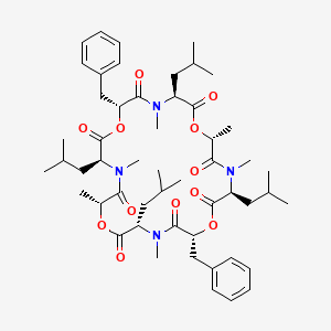 molecular formula C52H76N4O12 B1679688 (3S,6R,9S,12R,15S,18R,21S,24R)-6,18-Dibenzyl-3,9,15,21-tetraisobutyl-4,10,12,16,22,24-hexamethyl-1,7,13,19-tetraoxa-4,10,16,22-tetraazacyclo-tetracosane-2,5,8,11,14,17,20,23-octaone CAS No. 133413-70-4