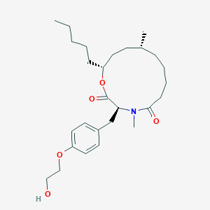 molecular formula C27H43NO5 B1679689 (3S,10R,13R)-3-[[4-(2-hydroxyethoxy)phenyl]methyl]-4,10-dimethyl-13-pentyl-1-oxa-4-azacyclotridecane-2,5-dione CAS No. 258871-60-2