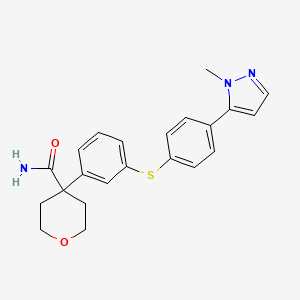 molecular formula C22H23N3O2S B1679697 4-(3-(4-(1-methyl-1H-pyrazol-5-yl)phenylthio)phenyl)-tetrahydro-2H-pyran-4-carboxamide CAS No. 1029317-21-2