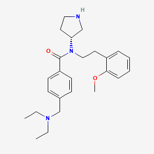 molecular formula C25H35N3O2 B1679698 (R)-4-((Diethylamino)methyl)-N-(2-methoxyphenethyl)-N-(pyrrolidin-3-yl)benzamide CAS No. 947303-87-9