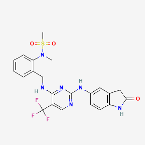 molecular formula C22H21F3N6O3S B1679699 N-甲基-N-[2-[[[2-[(2-氧代-2,3-二氢-1H-吲哚-5-基)氨基]-5-三氟甲基嘧啶-4-基]氨基]甲基]苯基]甲磺酰胺 CAS No. 717906-29-1