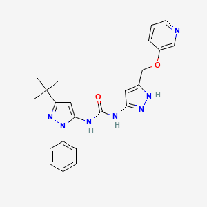 molecular formula C24H27N7O2 B1679701 1-[5-叔丁基-2-(4-甲苯基)-1,2-二氢-3H-吡唑-3-亚烷基]-3-{3-[(吡啶-3-氧基)甲基]-1H-吡唑-5-基}脲 CAS No. 1166393-85-6