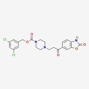 molecular formula C22H21Cl2N3O5 B1679708 (3,5-Dichlorophenyl)methyl 4-[3-oxo-3-(2-oxo-2,3-dihydro-1,3-benzoxazol-6-yl)propyl]piperazine-1-carboxylate CAS No. 1144035-53-9