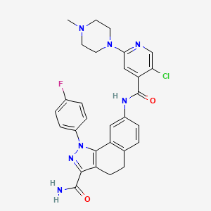 molecular formula C29H27ClFN7O2 B1679757 8-(5-Chloro-2-(4-methylpiperazin-1-yl)isonicotinamido)-1-(4-fluorophenyl)-4,5-dihydro-1H-benzo[g]indazole-3-carboxamide CAS No. 503555-55-3