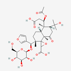 molecular formula C34H48O16 B1679834 (2'S,3S,4aR,7R,8R,8aR)-8-[(1R)-1-acetyloxy-2-carboxyethyl]-3-[(S)-furan-3-yl-[(2R,3R,4S,5S,6R)-3,4,5-trihydroxy-6-(hydroxymethyl)oxan-2-yl]oxymethyl]-7-(2-hydroxypropan-2-yl)-3,4a,8-trimethyl-5-oxospiro[2,6,7,8a-tetrahydro-1H-naphthalene-4,3'-oxirane]-2'-carboxylic acid CAS No. 125107-15-5