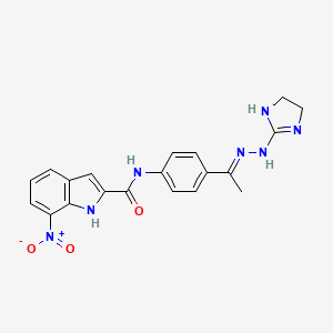 molecular formula C20H19N7O3 B1679878 N-[4-[(E)-N-(4,5-dihydro-1H-imidazol-2-ylamino)-C-methylcarbonimidoyl]phenyl]-7-nitro-1H-indole-2-carboxamide CAS No. 1093793-10-2