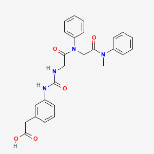 B1680020 2-[3-[[2-[[2-(Methyl-phenylamino)-2-oxoethyl]-phenylamino]-2-oxoethyl]carbamoylamino]phenyl]acetic acid CAS No. 138562-23-9
