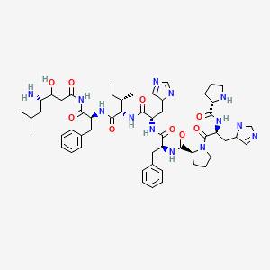 B1680024 Prolyl-histidyl-prolyl-phenylalanyl-histidyl-statine-isoleucyl-phenylalaninamide CAS No. 103122-78-7