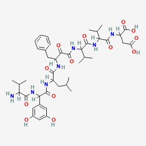 molecular formula C43H61N7O13 B1680027 2-[[2-[[2-[[3-[[2-[[2-[(2-Amino-3-methylbutanoyl)amino]-2-(3,5-dihydroxyphenyl)acetyl]amino]-4-methylpentanoyl]amino]-2-oxo-4-phenylbutanoyl]amino]-3-methylbutanoyl]amino]-3-methylbutanoyl]amino]butanedioic acid CAS No. 157381-54-9
