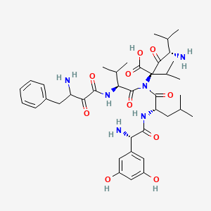 molecular formula C39H56N6O10 B1680028 (2R,4S)-4-amino-2-[[(2S)-2-[[(2S)-2-amino-2-(3,5-dihydroxyphenyl)acetyl]amino]-4-methylpentanoyl]-[(2S)-2-[(3-amino-2-oxo-4-phenylbutanoyl)amino]-3-methylbutanoyl]amino]-5-methyl-3-oxo-2-propan-2-ylhexanoic acid CAS No. 157381-55-0