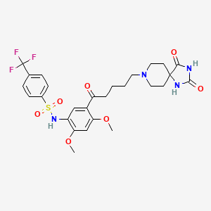 molecular formula C27H31F3N4O7S B1680046 N-(5-(5-(2,4-Dioxo-1,3,8-triazaspiro[4.5]decan-8-yl)pentanoyl)-2,4-dimethoxyphenyl)-4-(trifluoromethyl)benzenesulfonamide CAS No. 185376-97-0