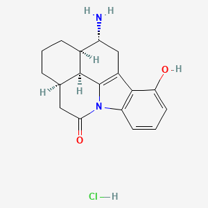 molecular formula C18H21ClN2O2 B1680058 (10R,11R,15R,19S)-10-Amino-6-hydroxy-1-azapentacyclo[9.6.2.02,7.08,18.015,19]nonadeca-2(7),3,5,8(18)-tetraen-17-one;hydrochloride CAS No. 133775-36-7