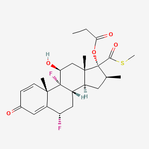 molecular formula C25H32F2O5S B1680136 [(6S,8S,9R,10S,11S,13S,14S,16S,17R)-6,9-difluoro-11-hydroxy-10,13,16-trimethyl-17-methylsulfanylcarbonyl-3-oxo-6,7,8,11,12,14,15,16-octahydrocyclopenta[a]phenanthren-17-yl] propanoate CAS No. 79578-12-4
