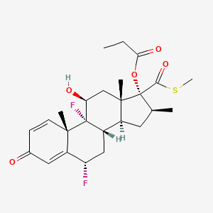 molecular formula C25H32F2O5S B1680136 (6S,8S,9R,10S,11S,13S,14S,16S,17R)-6,9-difluoro-11-hydroxy-10,13,16-trimethyl-17-((methylthio)carbonyl)-3-oxo-6,7,8,9,10,11,12,13,14,15,16,17-dodecahydro-3H-cyclopenta[a]phenanthren-17-yl propionate CAS No. 79578-12-4