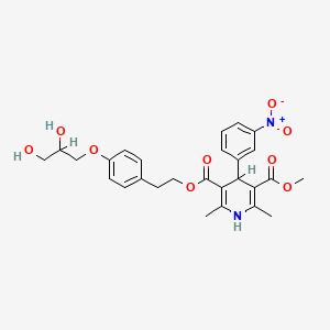 molecular formula C27H30N2O9 B1680139 2-(4-(2,3-Dihydroxypropoxy)phenyl)ethyl methyl 1,4-dihydro-2,6-dimethyl-4-(3-nitrophenyl)-3,5-pyridinedicarboxylic acid CAS No. 104060-12-0