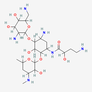 molecular formula C23H46N6O10 B1680168 4-amino-N-[5-amino-4-[3-amino-6-(aminomethyl)-4,5-dihydroxyoxan-2-yl]oxy-3-hydroxy-2-[3-hydroxy-6-methyl-4-(methylamino)oxan-2-yl]oxycyclohexyl]-2-hydroxybutanamide CAS No. 62622-76-8