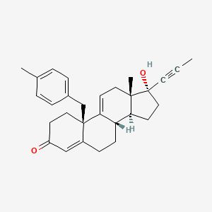 molecular formula C29H34O2 B1680178 (8S,10R,13S,14S,17R)-17-hydroxy-13-methyl-10-[(4-methylphenyl)methyl]-17-prop-1-ynyl-2,6,7,8,12,14,15,16-octahydro-1H-cyclopenta[a]phenanthren-3-one CAS No. 136959-96-1