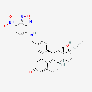 molecular formula C34H34N4O5 B1680181 (8S,11R,13S,14S,17R)-17-hydroxy-13-methyl-11-[4-[[(4-nitro-2,1,3-benzoxadiazol-7-yl)amino]methyl]phenyl]-17-prop-1-ynyl-1,2,6,7,8,11,12,14,15,16-decahydrocyclopenta[a]phenanthren-3-one CAS No. 121548-81-0