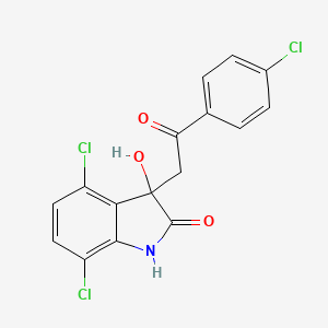 molecular formula C16H10Cl3NO3 B1680233 4,7-Dichloro-3-(2-(4-chlorophenyl)-2-oxoethyl)-3-hydroxy-1,3-dihydro-2H-indol-2-one CAS No. 667914-33-2