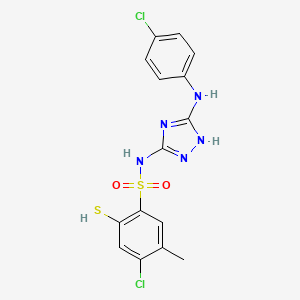 4-chloro-N-[5-(4-chloroanilino)-1H-1,2,4-triazol-3-yl]-5-methyl-2-sulfanylbenzenesulfonamide