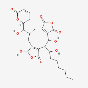 molecular formula C26H32O11 B1680252 (2S,3R,10S)-3,13-dihydroxy-2-[(1R)-1-hydroxyheptyl]-10-[(S)-hydroxy-[(2S)-6-oxo-2,3-dihydropyran-2-yl]methyl]-6,14-dioxatricyclo[10.3.0.04,8]pentadeca-1(12),4(8)-diene-5,7,15-trione CAS No. 22467-31-8