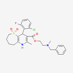 molecular formula C27H30ClFN2O4S B1680335 2-(Methyl(phenylmethyl)amino)ethyl 4-(2-chloro-6-fluorophenyl)-1,4,6,7,8,9-hexahydro-2-methylthiepino(3,2-b)pyridine-3-carboxylate 5,5-dioxide CAS No. 112769-37-6