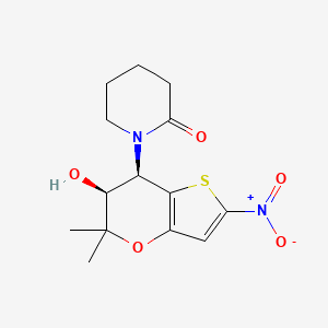 2-Piperidinone, 1-(6,7-dihydro-6-hydroxy-5,5-dimethyl-2-nitro-5H-thieno(3,2-b)pyran-7-yl)-, cis-(+-)-