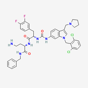 molecular formula C41H43Cl2F2N7O3 B1680340 (2S)-4-amino-2-[[(2S)-2-[[1-[(2,6-dichlorophenyl)methyl]-3-(pyrrolidin-1-ylmethyl)indol-6-yl]carbamoylamino]-3-(3,4-difluorophenyl)propanoyl]amino]-N-(phenylmethyl)butanamide CAS No. 252889-88-6