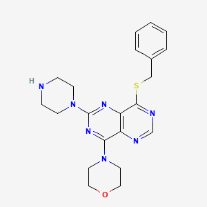 molecular formula C21H25N7OS B1680350 8-Benzylthio-4-morpholino-2-piperazino-pyrimido(5,4-d)pyrimidine CAS No. 77749-49-6