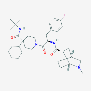 molecular formula C34H51FN4O3 B1680353 (1R,4S,6R)-N-[(2R)-1-[4-(tert-butylcarbamoyl)-4-cyclohexylpiperidin-1-yl]-3-(4-fluorophenyl)-1-oxopropan-2-yl]-7-methyl-7-azabicyclo[2.2.2]octane-6-carboxamide CAS No. 917613-59-3