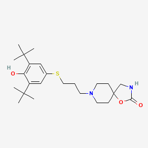 molecular formula C24H38N2O3S B1680363 8-(3-(3,5-Di-tert-butyl-4-hydroxyphenylthio)propyl)-1-oxa-2-oxo-3,8-diazaspiro(4.5)decane CAS No. 144754-35-8