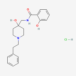molecular formula C21H27ClN2O3 B1680372 1-Phenethyl-4-hydroxysalicylamido-4-methylpiperidine hydrochloride CAS No. 25552-58-3