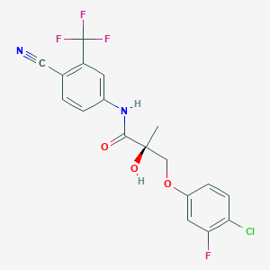 molecular formula C18H13ClF4N2O3 B1680387 (2S)-3-(4-chloro-3-fluorophenoxy)-N-[4-cyano-3-(trifluoromethyl)phenyl]-2-hydroxy-2-methylpropanamide CAS No. 1010396-29-8