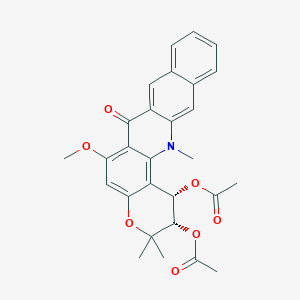 molecular formula C28H27NO7 B1680390 [(5S,6S)-6-Acetyloxy-11-methoxy-2,7,7-trimethyl-13-oxo-8-oxa-2-azapentacyclo[12.8.0.03,12.04,9.016,21]docosa-1(22),3,9,11,14,16,18,20-octaen-5-yl] acetate CAS No. 228851-54-5