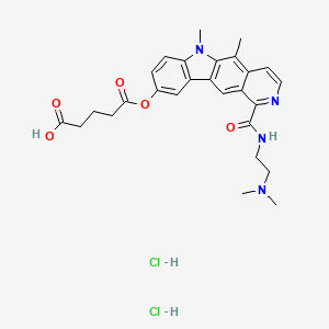 molecular formula C27H32Cl2N4O5 B1680435 Pentanedioic acid, mono(1-(((2-(dimethylamino)ethyl)amino)carbonyl)-5,6-dimethyl-6H-pyrido(4,3-b)carbazol-9-yl) ester, dihydrochloride CAS No. 209617-63-0